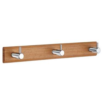 Smedbo B1070M Triple Hook Wooden Coat Rack from the Profile Collection in Brushed Stainless Steel Profile Collection Collection